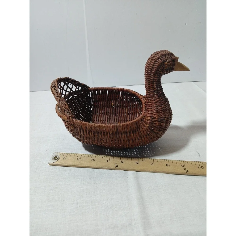 Wicker Duck Shaped Decorative Basket Brown Country Style Indoor Handmade Medium